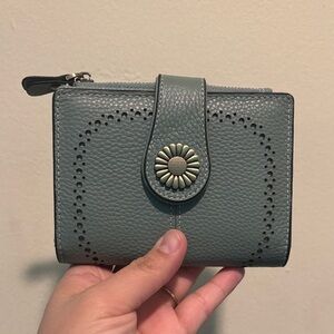 Pebbled Teal Snap Wallet with Floral Medallion